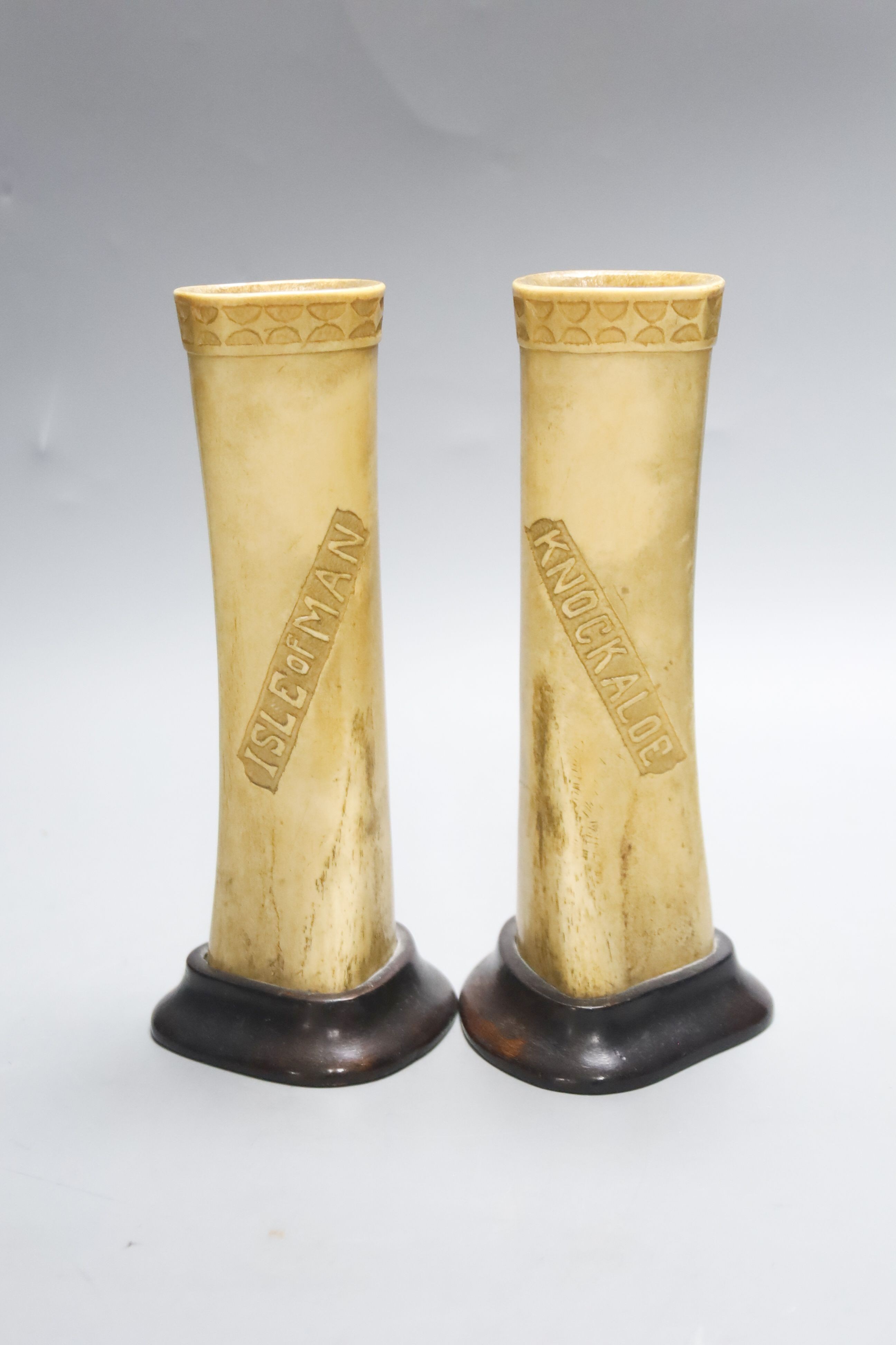 A pair of WWI POW Knockaloe camp Isle of Man bone carvings, 19cm
